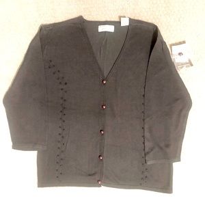 Lord & Taylor cotton rayon sweater medium steel grey beading NWT